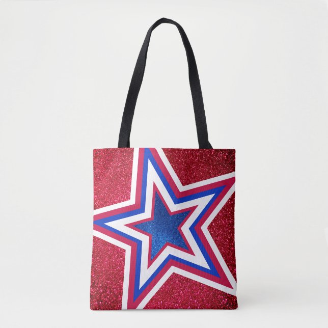 Red White Blue Glitter American Campaign Template Tote Bag (Front)