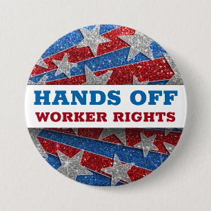 Red White Blue Glitter American Protest Hands Off 3 Inch Round Button