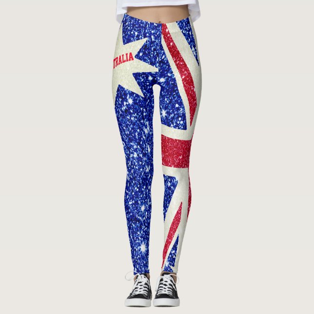 Red White & Blue Glitter, Australia Flag Womens Leggings (Front)