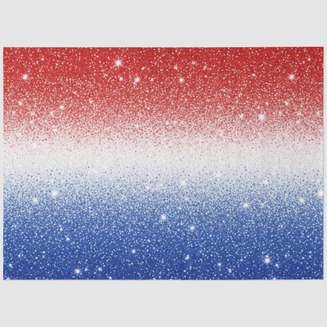 Red White Blue Glitter Gradient Patriotic Day Tissue Paper (Front)