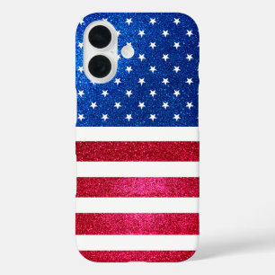 Red White Blue Glitter Patriotic American Flag iPhone 16 Case