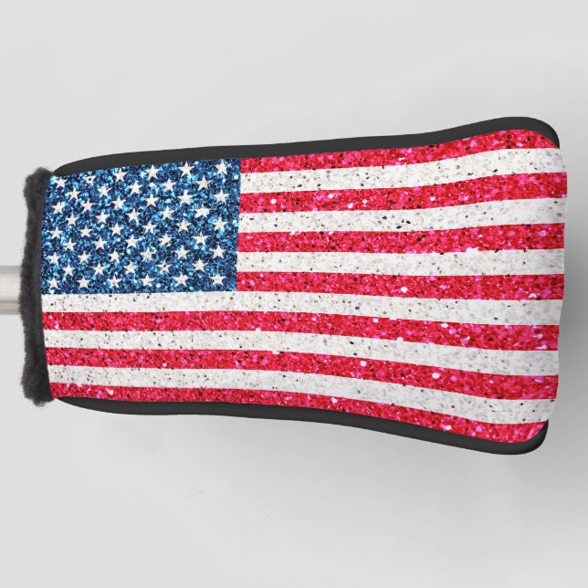 Red White Blue Glitter Patriotic American USA Flag Golf Head Cover (Front)