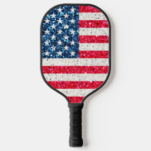 Red White Blue Glitter Patriotic American USA Flag Pickleball Paddle