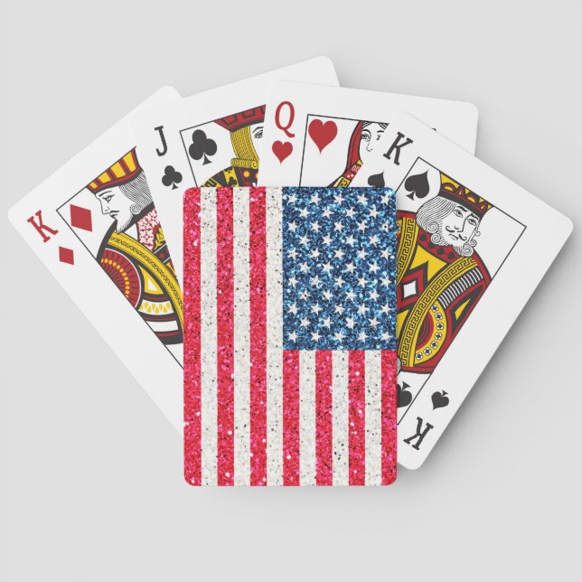 Red White Blue Glitter Patriotic American USA Flag Playing Cards (Back)