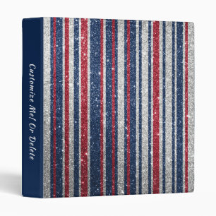 Red White Blue Glitter Stripes Sparkle Glam Binder