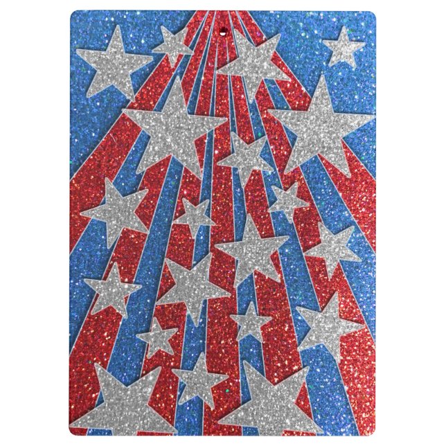 Red White Blue Glitter Teachers Classroom Name Clipboard (Back)