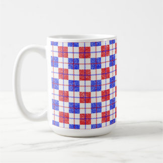 RED WHITE BLUE GLITTERS LOOK PLAID PATTERN COFFEE MUG