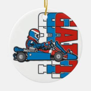 Red, White Blue Go Cart Ceramic Ornament