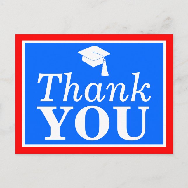 Red White Blue Grad Cap Thank You Postcard (Front)