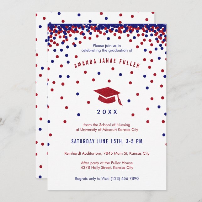 Red, White & Blue Graduation Party Invitation (Front/Back)