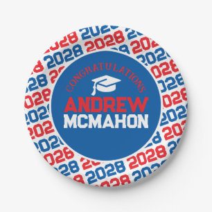 Red, White & Blue Graduation Personalized Paper Plate