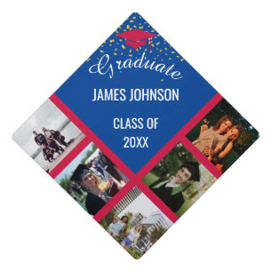 Red, White & Blue Graduation Photo Class Of 2024 Graduation Cap Topper