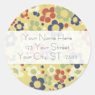Red, White, Blue & Green Flowers Yellow Classic Round Sticker