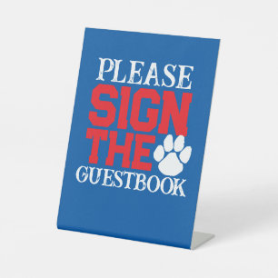 Red, White & Blue Guestbook Graduation Table Pedestal Sign