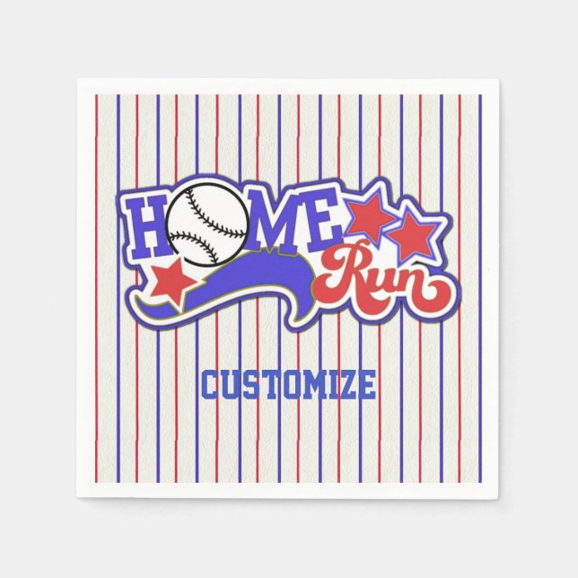 Red White & Blue Home Run Baseball Striped Napkins (Front)