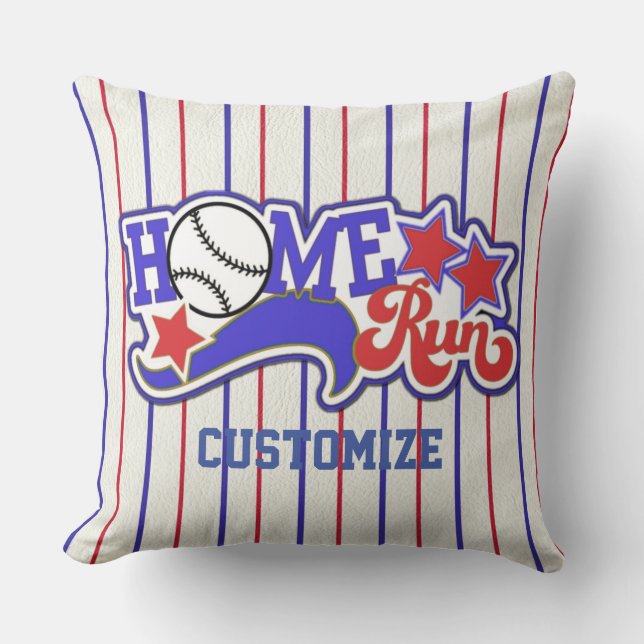 Red White & Blue Home Run Baseball Striped Pillow (Front)