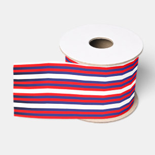 Red White Blue Horizontal Stripes Modern Pattern Grosgrain Ribbon