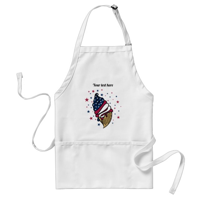 Red White Blue Ice Cream Cone Customizable Text Standard Apron (Front)