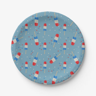 Red White Blue Ice Pops With Stars-Summer Party Paper Plate