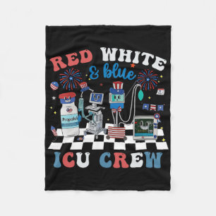 Red White Blue Icu Nurse Crew 4th Of July Independ Fleece Blanket