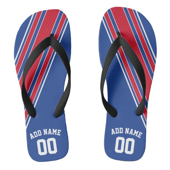 Red White Blue Jersey Stripes /Can Edit Back Colou Flip Flops (Footbed)