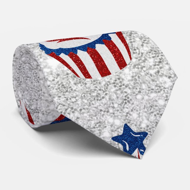 Red, White, Blue July 4 Cupcake Glitter Tie (Rolled)