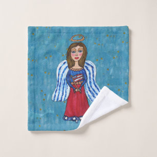 Red White Blue July 4th Angel American Flag Wash Cloth