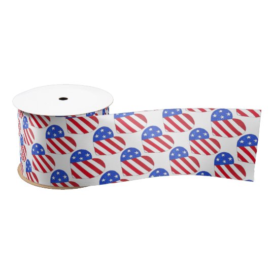 Red White Blue July 4th Patriotic USA Flag Heart Satin Ribbon