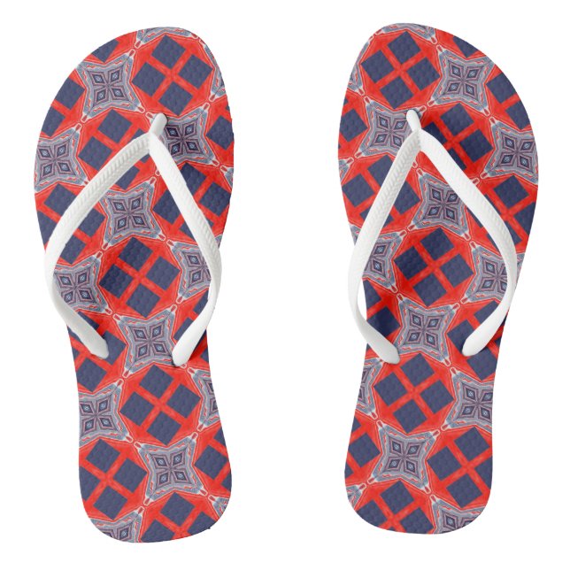 Red White Blue Kaleidoscope Summer  Flip Flops (Footbed)
