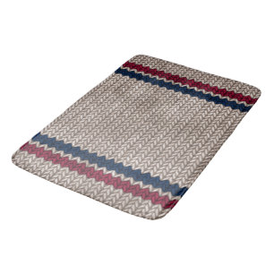 Red White Blue Knit-look Stripe Pattern Bath Mat