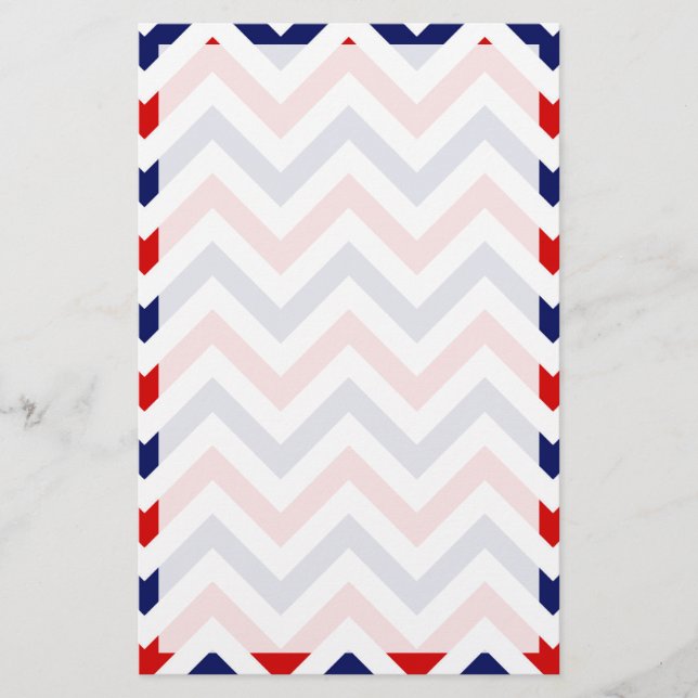 Red, White, Blue Large Chevron ZigZag Pattern Stationery (Front)