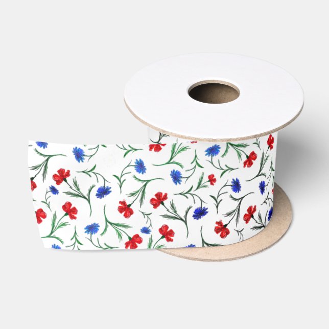 Red White Blue Liberty Floral Pattern Elegant Chic Satin Ribbon (Spool)