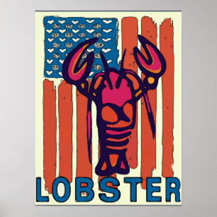Red White Blue Lobster Flag Poster