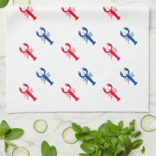 Red white blue lobster pattern patriotic kitchen towel