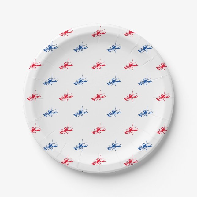 Red white blue lobster pattern Patriotic Paper Plate (Front)