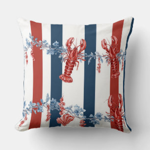 RED WHITE BLUE LOBSTERS AND AQUATIC PLANTS THROW PILLOW