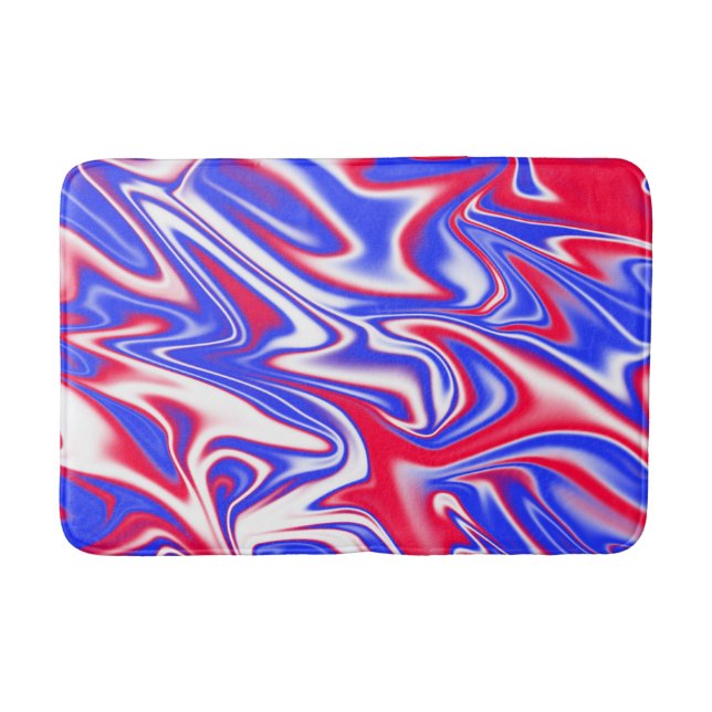 Red White Blue Marbleized Pattern, Bath Mat (Front)