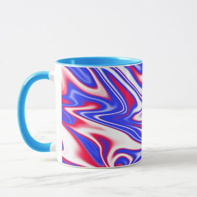 Red White Blue Marbleized Pattern, Mug (Left)