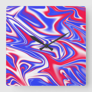 Red White Blue Marbleized Pattern, Square Wall Clock