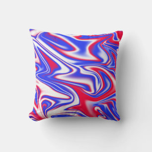 Red White Blue Marbleized Pattern, Throw Pillow