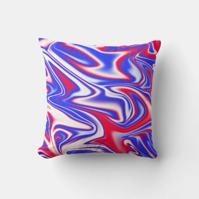 Red White Blue Marbleized Pattern, Throw Pillow (Front)