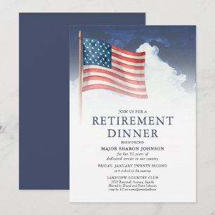 Red White Blue Military American Flag Retirement Invitation