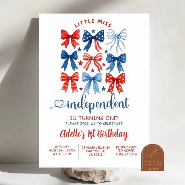 Red White Blue Miss Independent 1st Birthday Invitation (Creator Uploaded)