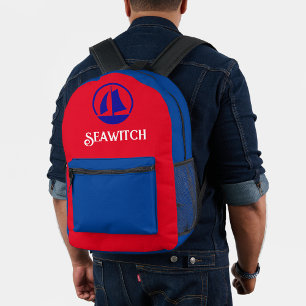 Red White Blue Monogram Nautical Theme Printed Backpack