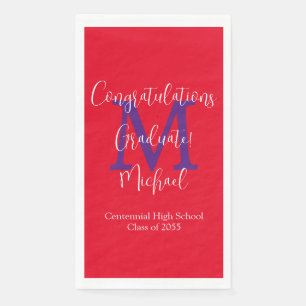 Red White Blue Name Monogram Graduation Napkin