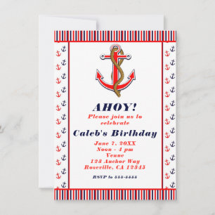 Red White & Blue Nautical Anchor Beach Invitations