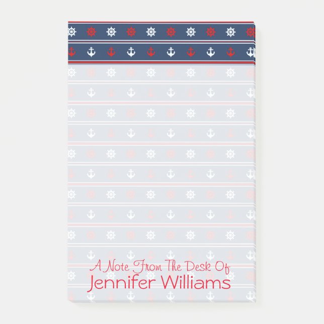 Red White & Blue Nautical Pattern | Add Your Name Post-it Notes (Front)