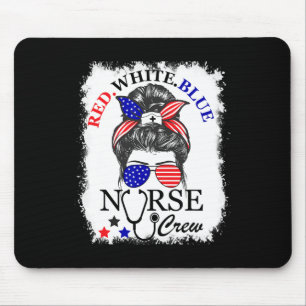 Red White Blue Nurse Crew Messy Bun 4th Of July Mouse Pad