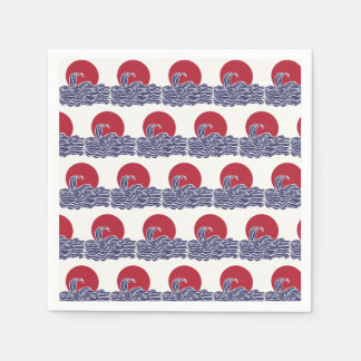 Red, white, & blue ocean sunset & waves napkin