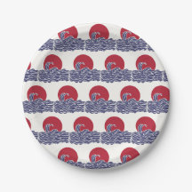Red, white, & blue ocean sunset & waves